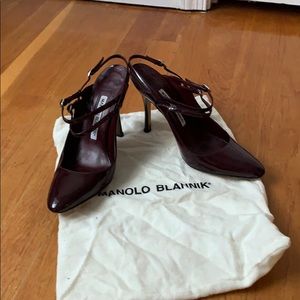 Burgundy/wine patent Manolo Blahnik shoes